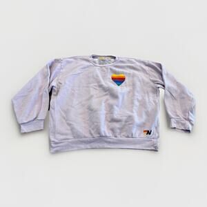 Aviator Nation Womens Purple Pink Rainbow Heart Crewneck Sweatshirt Size L USA